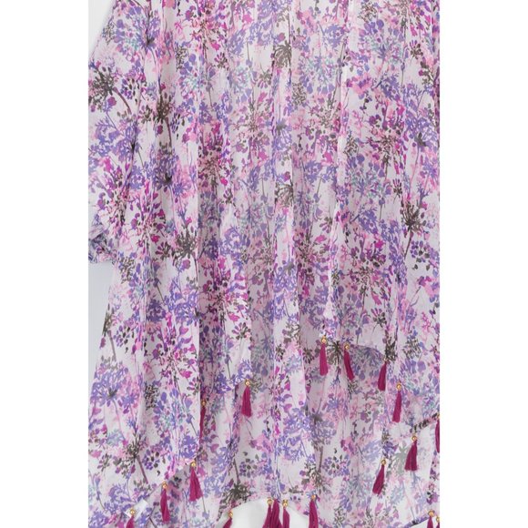 ELIZABETH GILLETT Floral Tassel Kimono Scarf Boho Cardigan One Size - Picture 4 of 6